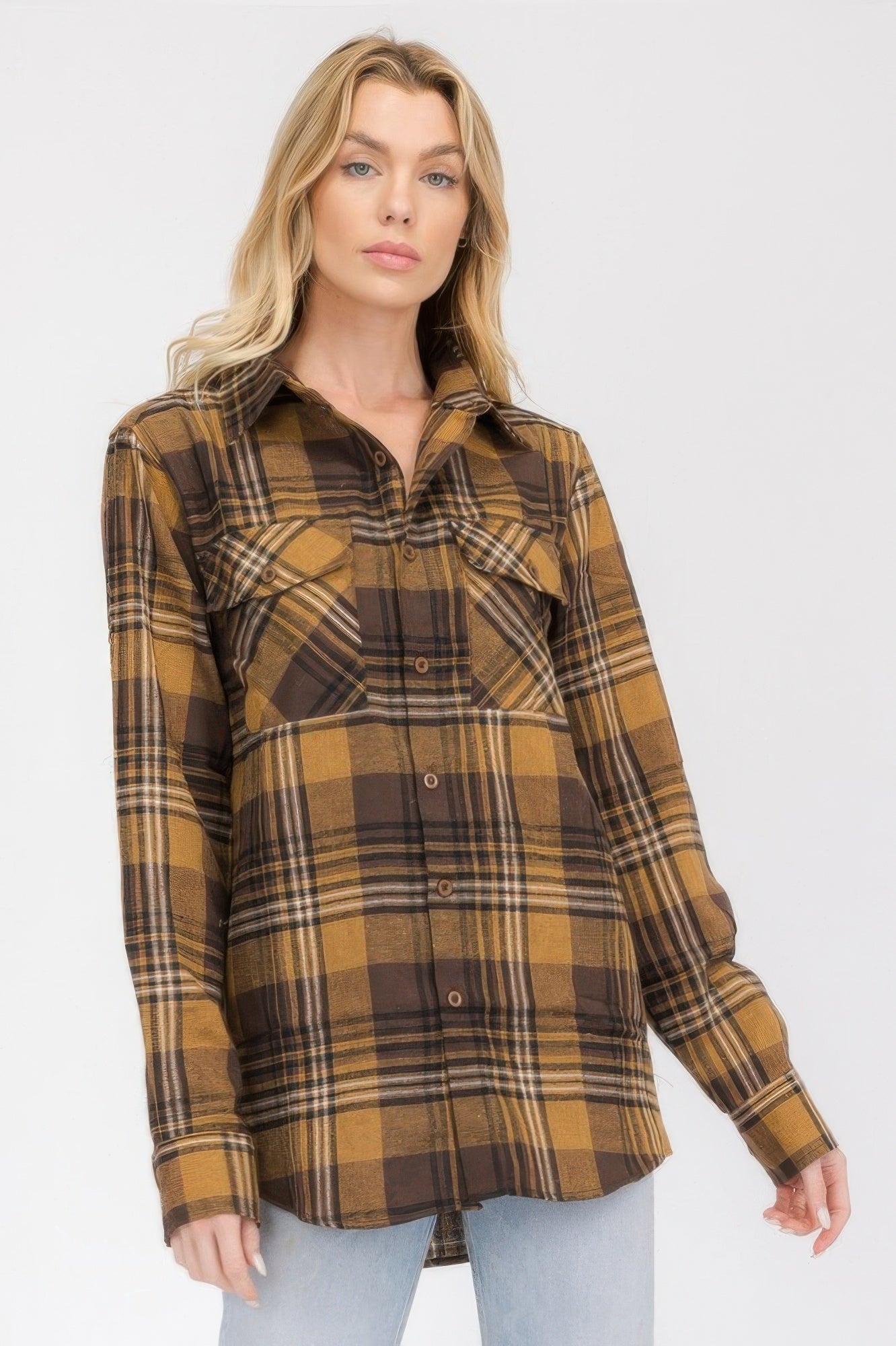 Womens Boyfriend Long Sleeve Checkered Flannel